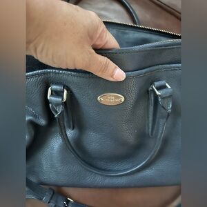 Coach Black Pebbled Leather double strap Satchel Handbag Purse Black